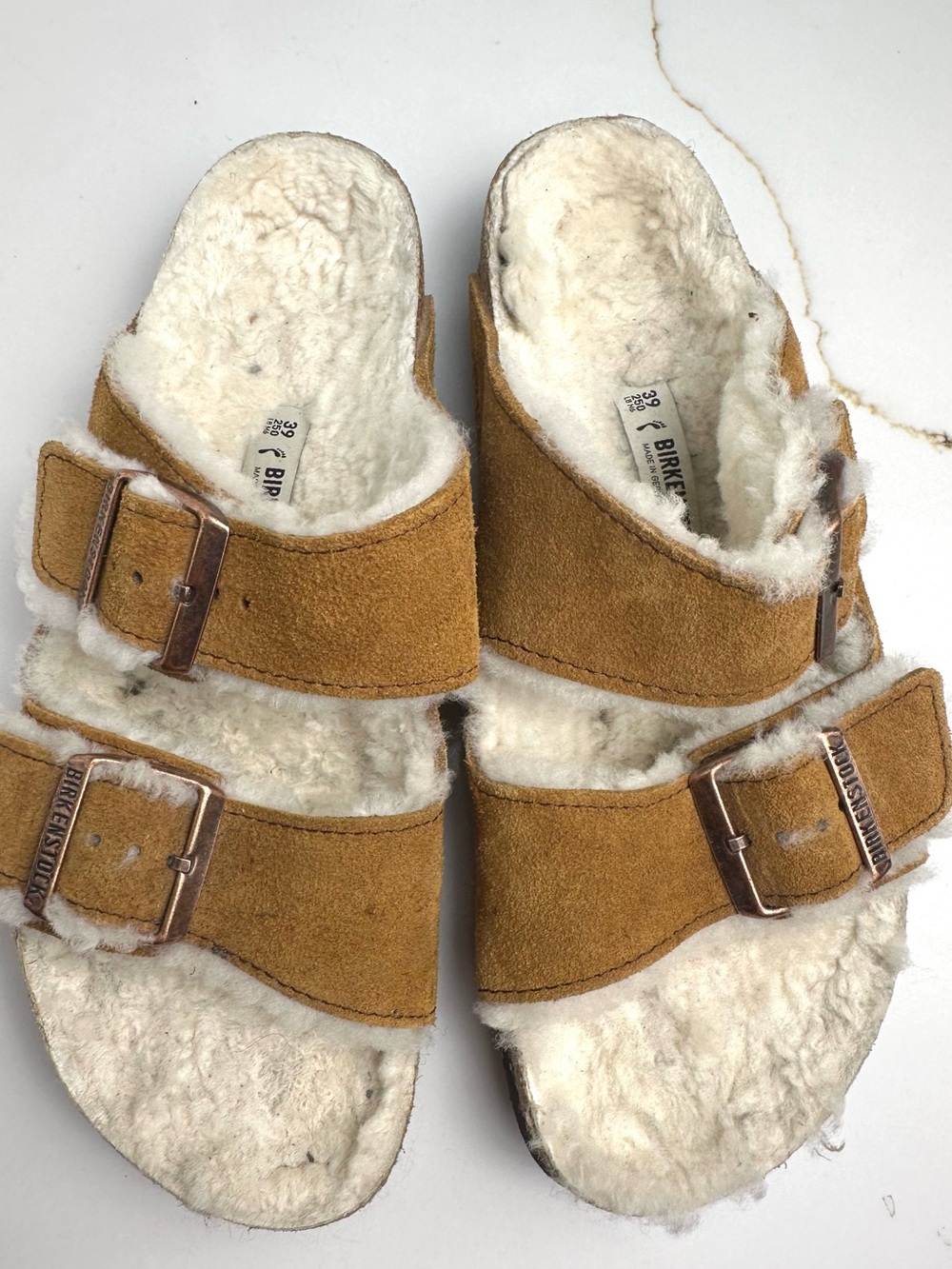 Birkenstock Arizona Shearling Suede Mink Sandals 8